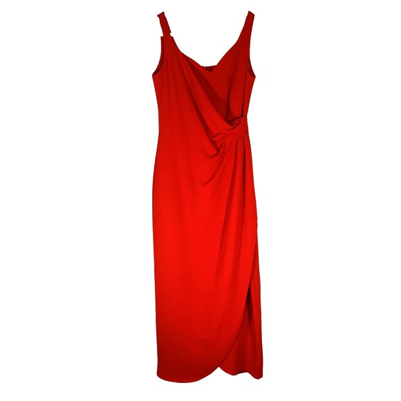 David Warren Vtg 90s Dress Women 6 Red‎ Maxi Faux Wrap Sheath Cocktail Party - Picture 1 of 13